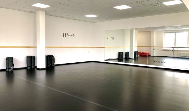 Фотография Зал 70м2 с зеркалами и ламинатом